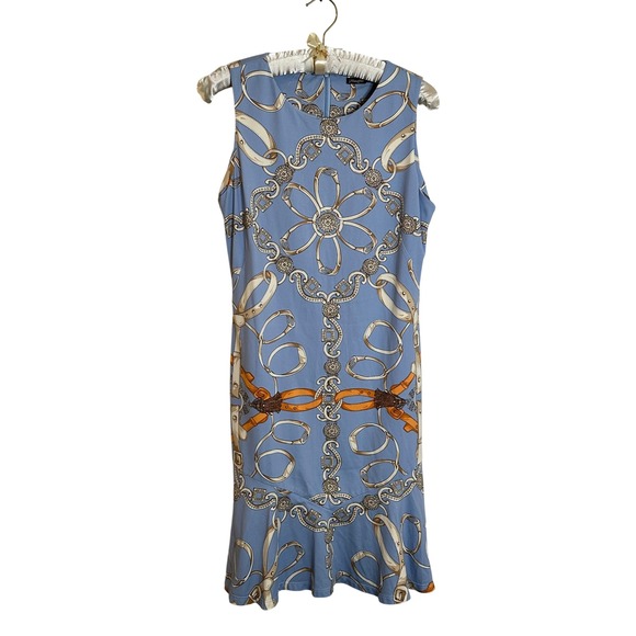 J. McLaughlin Dresses & Skirts - J. McLaughlin Catalina Cloth Sleeveless Dress Size S Blue Equestrian Ruffle Hem
